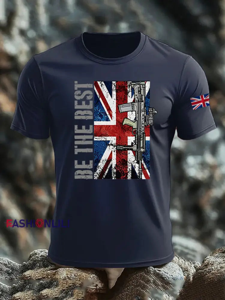 Men’s British Veteran imitation cotton short-sleeved T-shirt Navy Blue / S