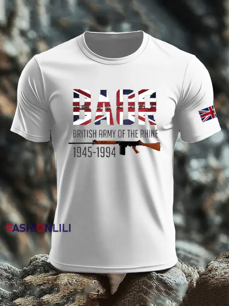 Men’s British Veteran print imitation cotton short-sleeved T-shirt White / S