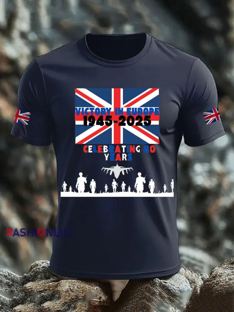 Men’s British Veteran Print short sleeves t-shirt Navy Blue / S