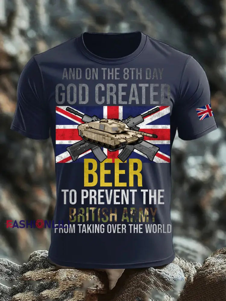 Men’s British Veteran Print short sleeves t-shirt Navy Blue / S