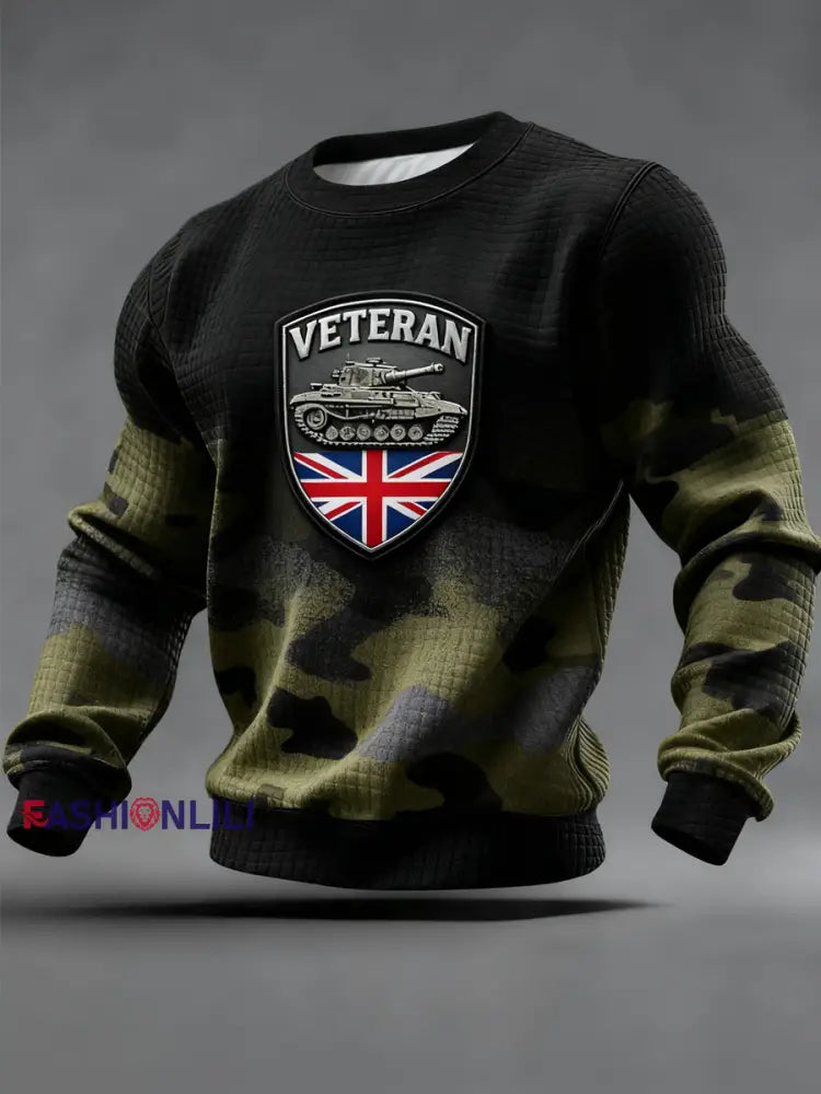 Men’s British VETERAN Print Sweatshirt Black / S