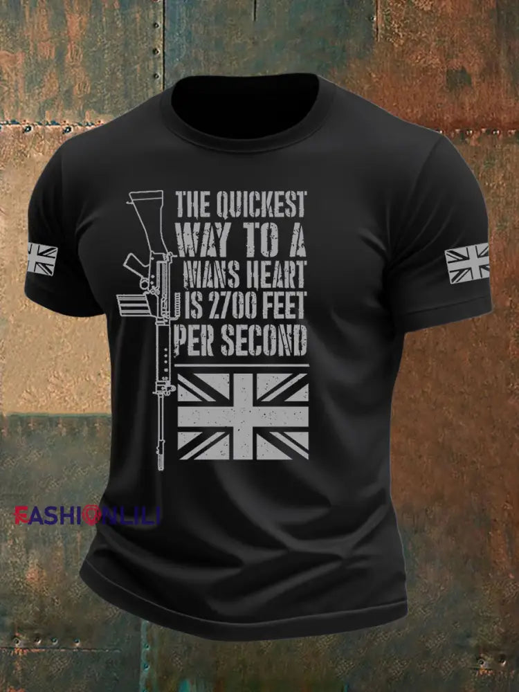 Men’s British Veteran Printed imitation cotton short sleeved T shirt Black / S
