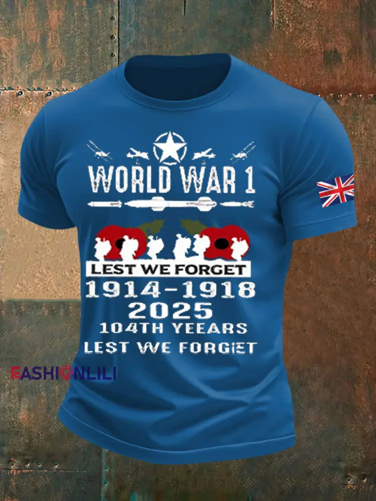 Men’s British Veteran Printed imitation cotton short sleeved T shirt Blue / S