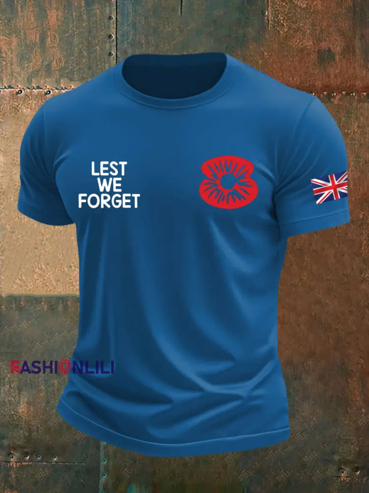 Men’s British Veteran Printed imitation cotton short sleeved T shirt Blue / S