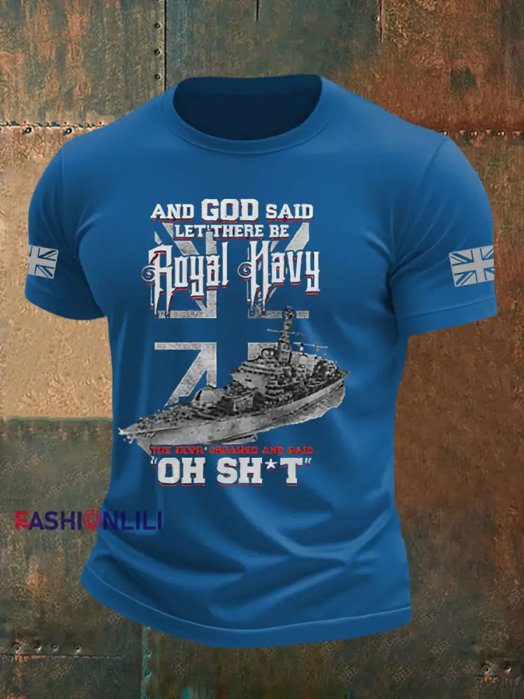Men’s British Veteran Printed imitation cotton short sleeved T shirt Blue / S