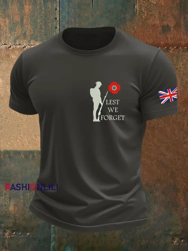 Men’s British Veteran Printed imitation cotton short sleeved T shirt Dark Gray / S
