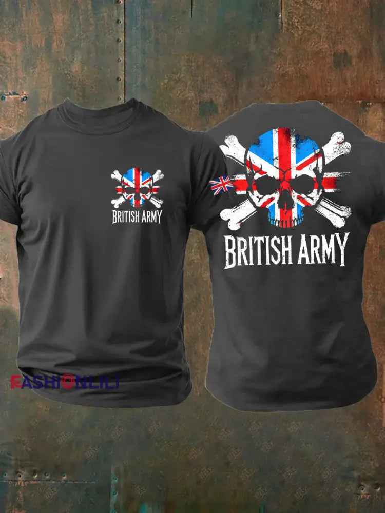 Men’s British Veteran Printed imitation cotton short sleeved T shirt Dark Gray / S