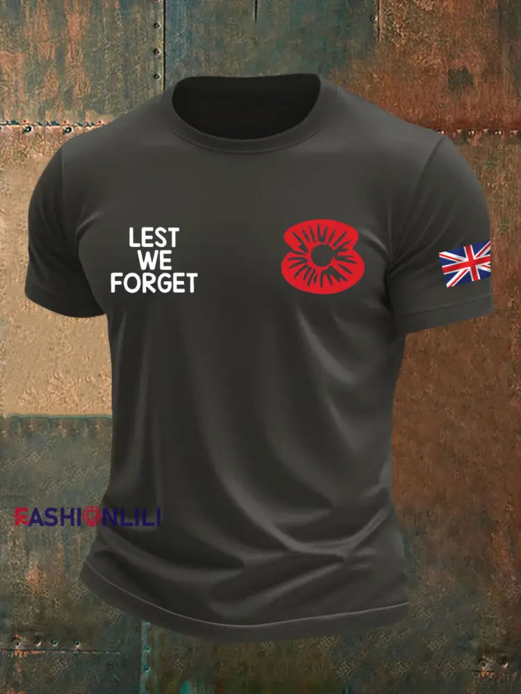 Men’s British Veteran Printed imitation cotton short sleeved T shirt Dark Gray / S