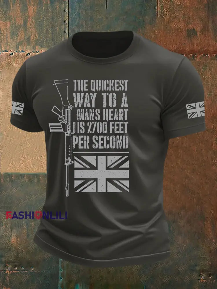 Men’s British Veteran Printed imitation cotton short sleeved T shirt Dark Gray / S