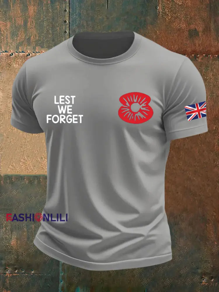Men’s British Veteran Printed imitation cotton short sleeved T shirt Light Gray / S