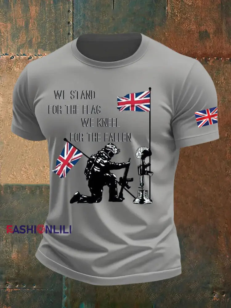 Men’s British Veteran Printed imitation cotton short sleeved T shirt Light Gray / S