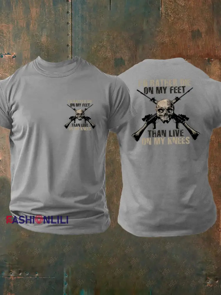 Men’s British Veteran Printed imitation cotton short sleeved T shirt Light Gray / S