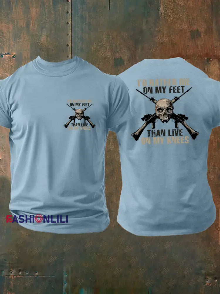 Men’s British Veteran Printed imitation cotton short sleeved T shirt Sky Blue / S