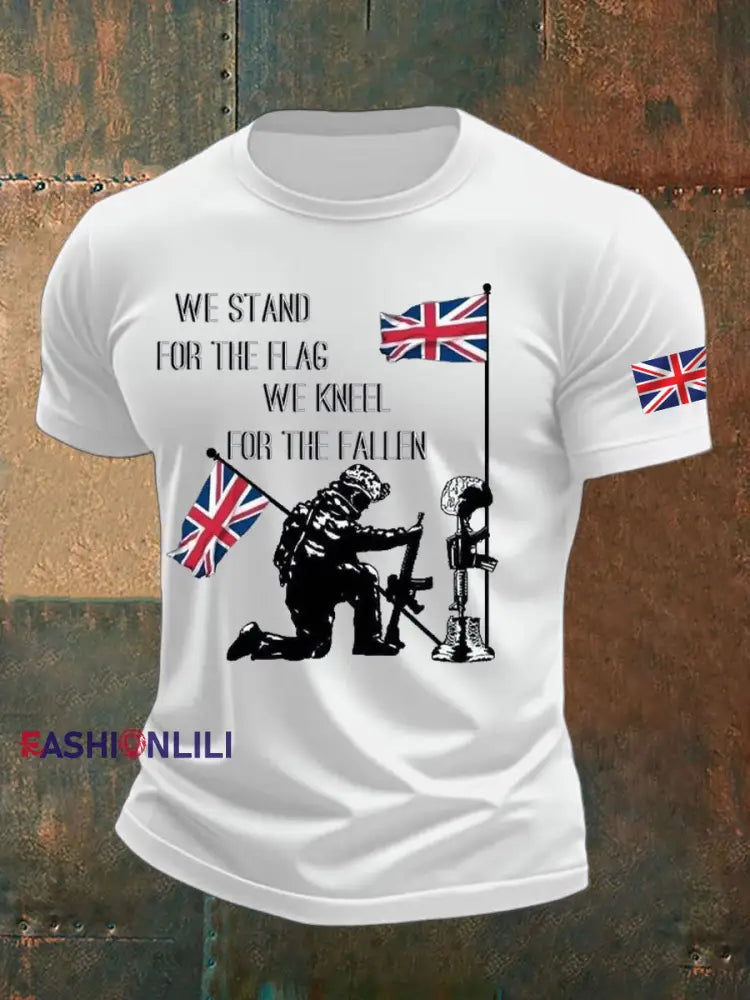 Men’s British Veteran Printed imitation cotton short sleeved T shirt White / S