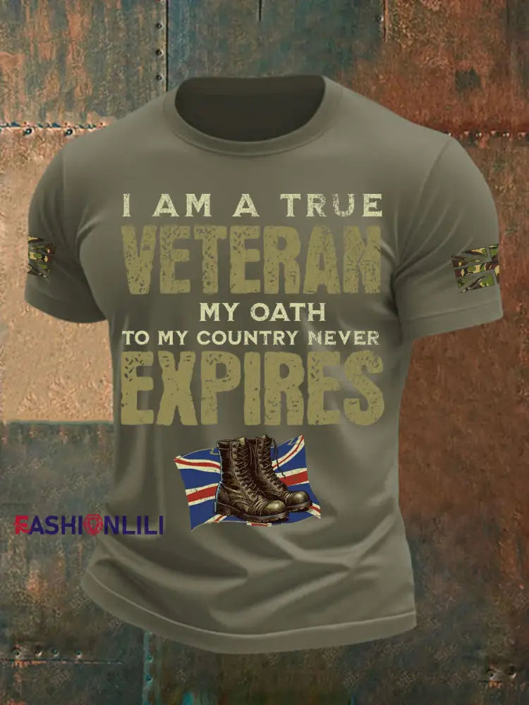 Men’s British Veteran Printed short sleeves t shirt Army Green / S