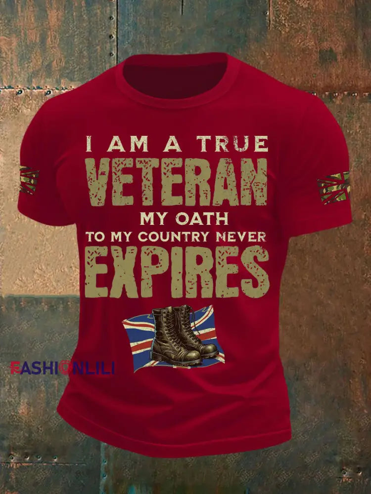 Men’s British Veteran Printed short sleeves t shirt Deep Red / S