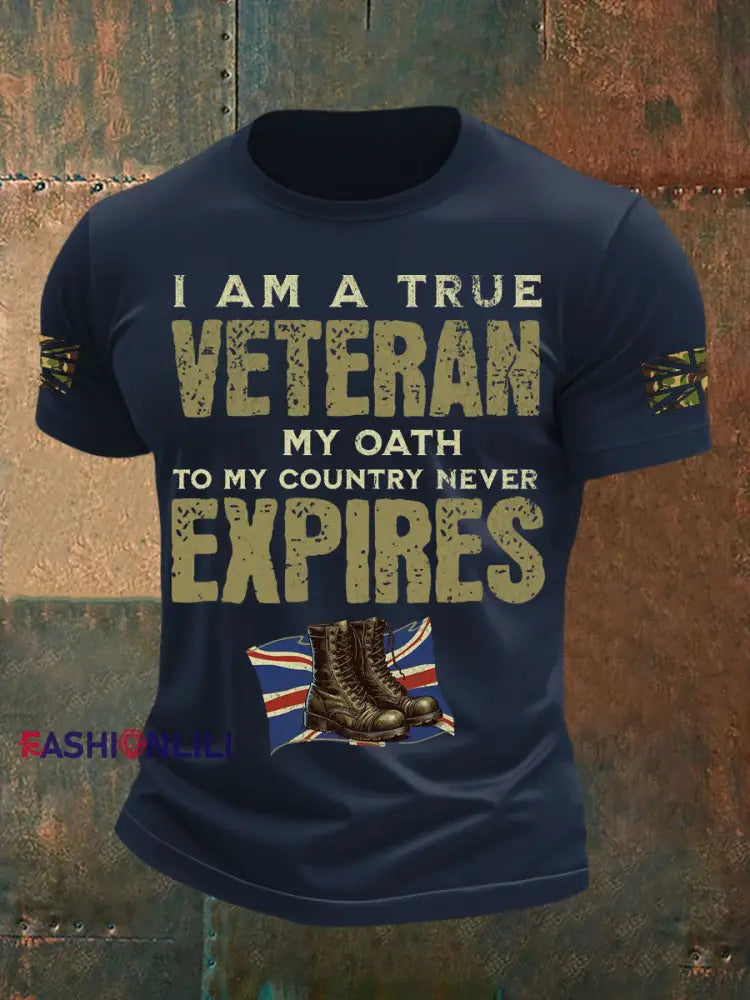 Men’s British Veteran Printed short sleeves t shirt Navy Blue / S