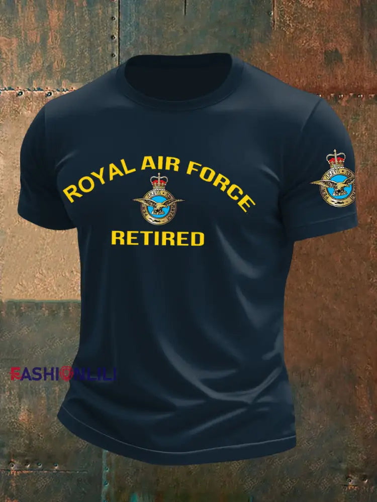 Men’s British Veteran Retired Printed T-shirt Navy Blue / S