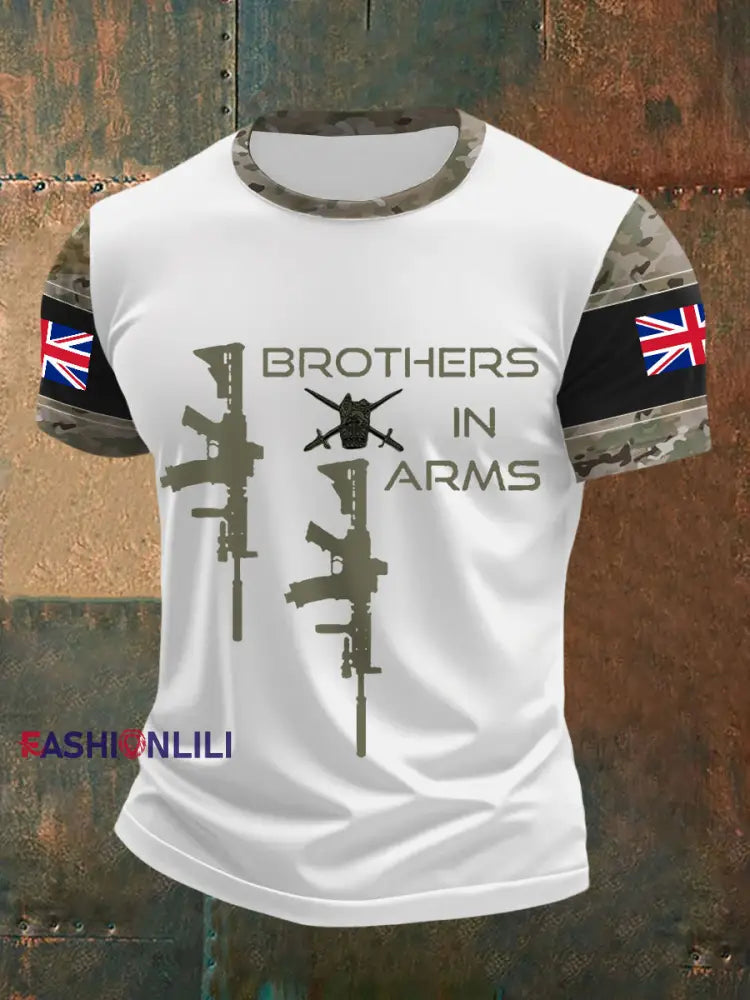 Men’s Brothers In Arms UK Flag Camouflage Print Casual Tee White / S