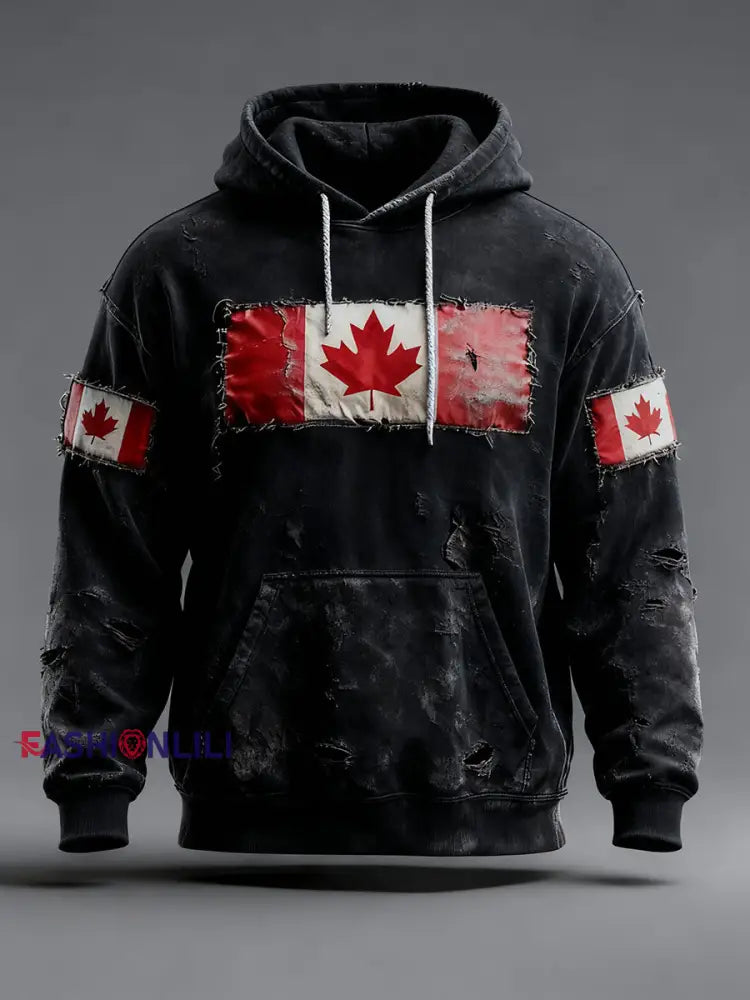 Men’s Canada Print Casual Hoodie Black / S