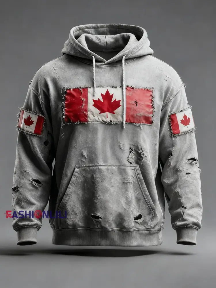 Men’s Canada Print Casual Hoodie Gray / S