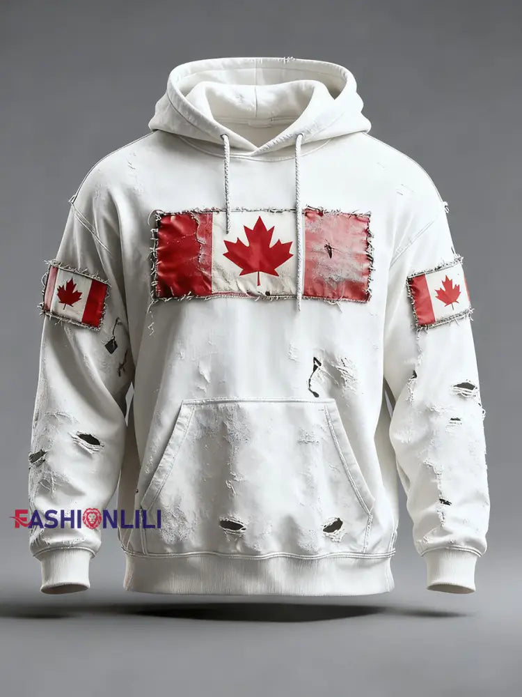 Men’s Canada Print Casual Hoodie White / S