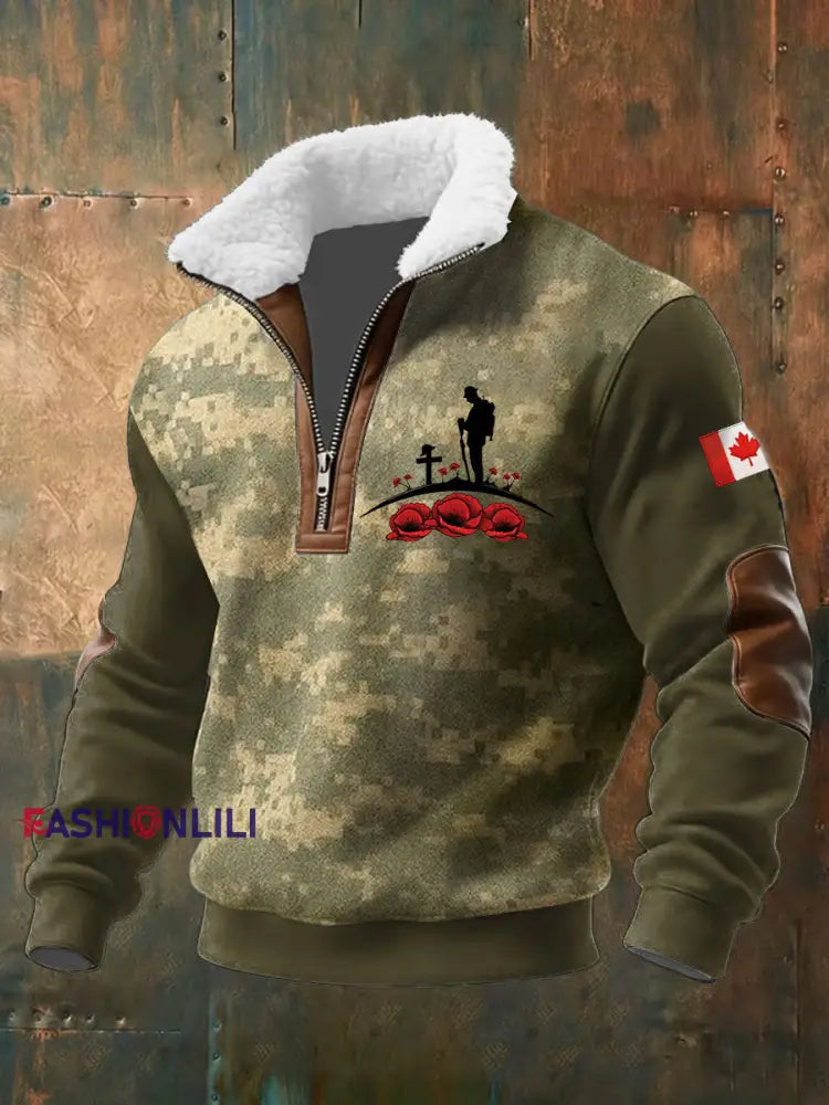 Men’s CANADA Printed Casual Fur Collar Zipper Top As picture / S