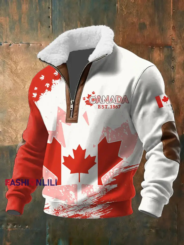 Men’s CANADA Printed Casual Fur Collar Zipper Top As picture / S