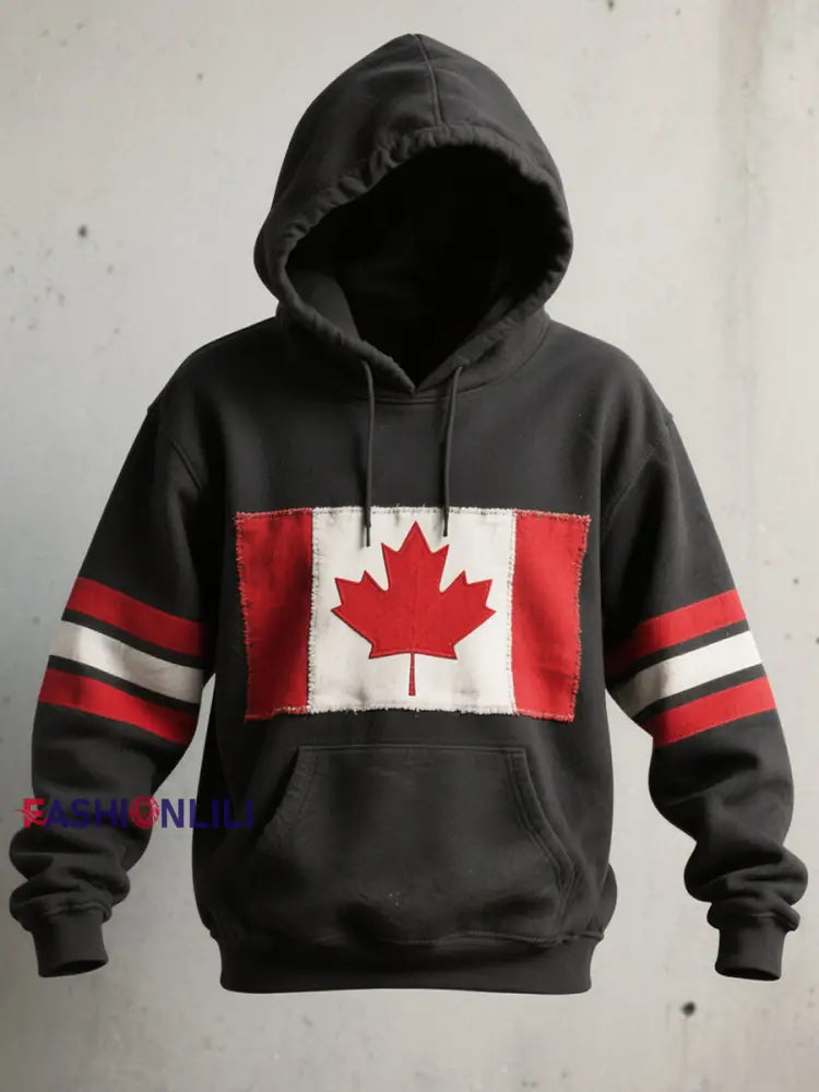 Men’s Canadian Flag Print Hoodie Black / S