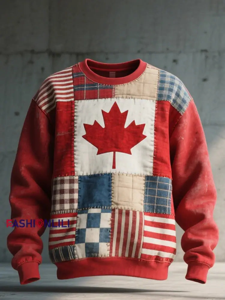 Men’s Canadian Inspired Patchwork Art Sweatshirt Red / S