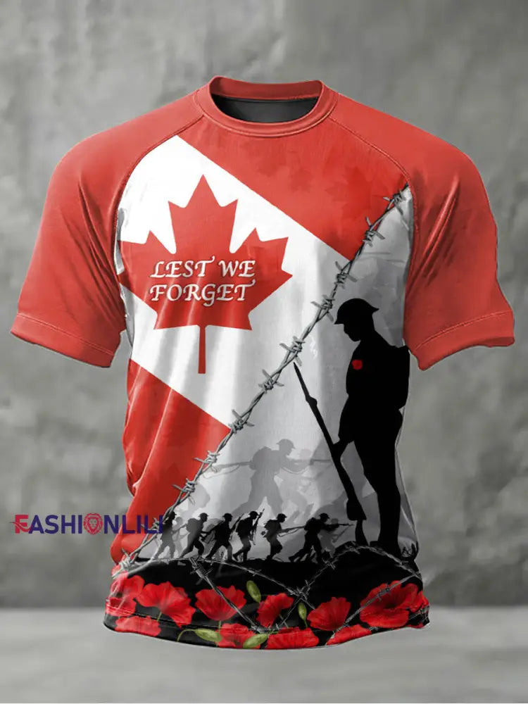 Men’s Canadian Remembrance Day Printed Casual T-Shirt Red / S