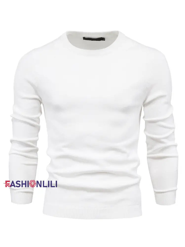 Men’s Casual Solid Color Crew Neck Knitted Sweater Creamy-White / S