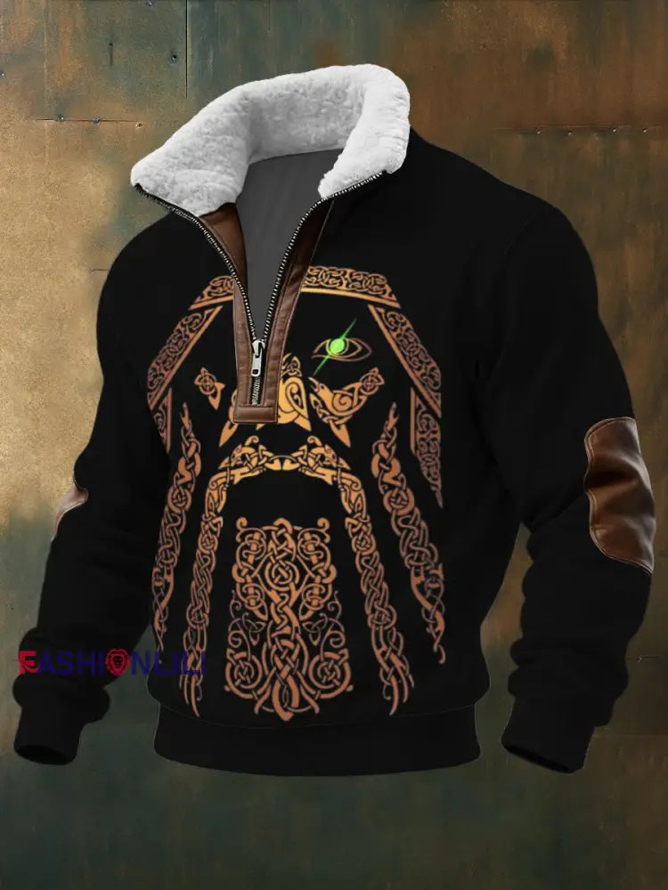 Men’s Celtic Knot Odin Print Sherpa - Lined Zip Sweatshirt Multicolour / S