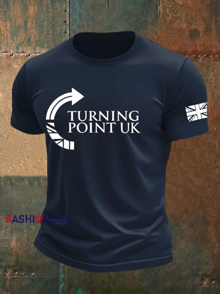 Men’s Charlie Kirk Turning Point imitation cotton short-sleeved T-shirt Navy Blue / S
