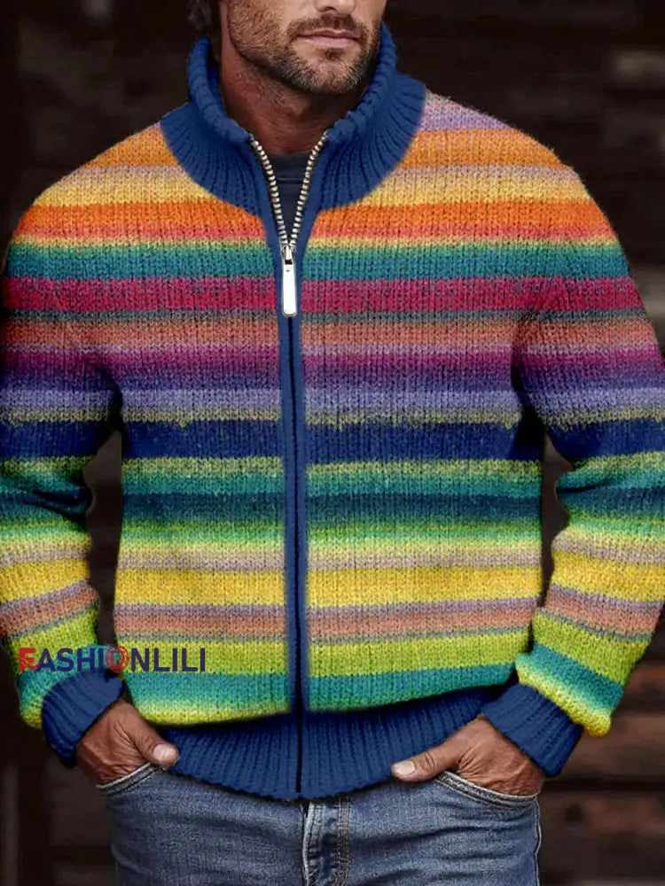 Men’s Colorful Striped Cozy Knit Cardigan As picture / S