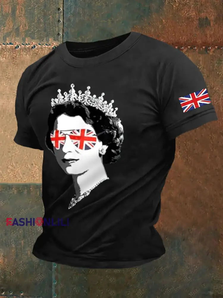 Men’s Elizabeth II Print Casual Tee Black / S