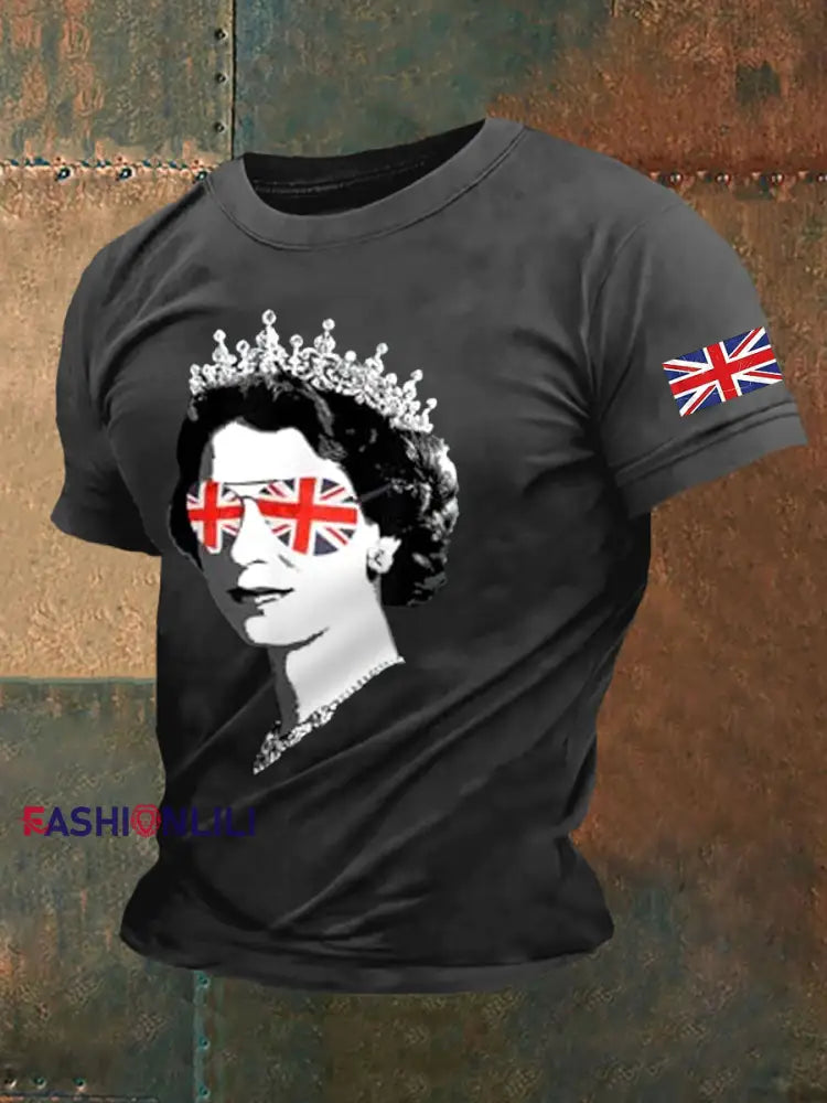 Men’s Elizabeth II Print Casual Tee Dark Gray / S