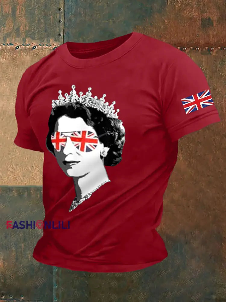 Men’s Elizabeth II Print Casual Tee Deep Red / S