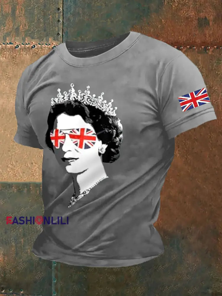 Men’s Elizabeth II Print Casual Tee Light Gray / S