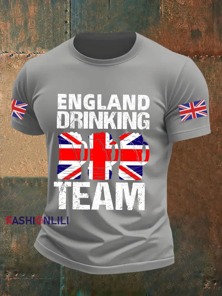 Men’s England Drinking Team Casual Printed T-shirt Light Gray / S