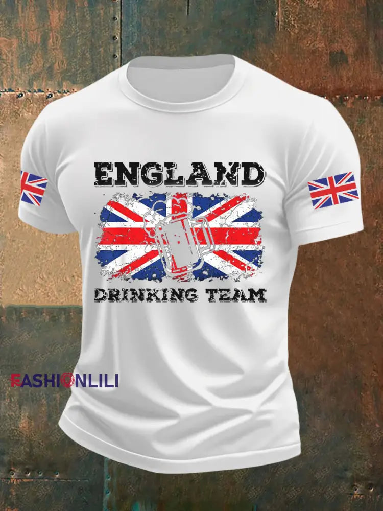 Men’s England Drinking Team Casual Printed T-shirt White / S