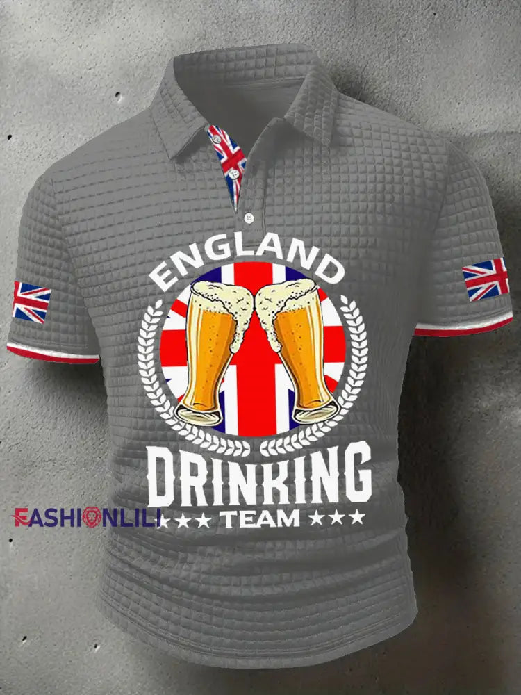 Men’s England Drinking Team Printed Casual Tops Gray / S