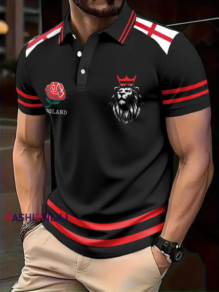Men’s England Rugby Lover Printed Casual Tops Black / S