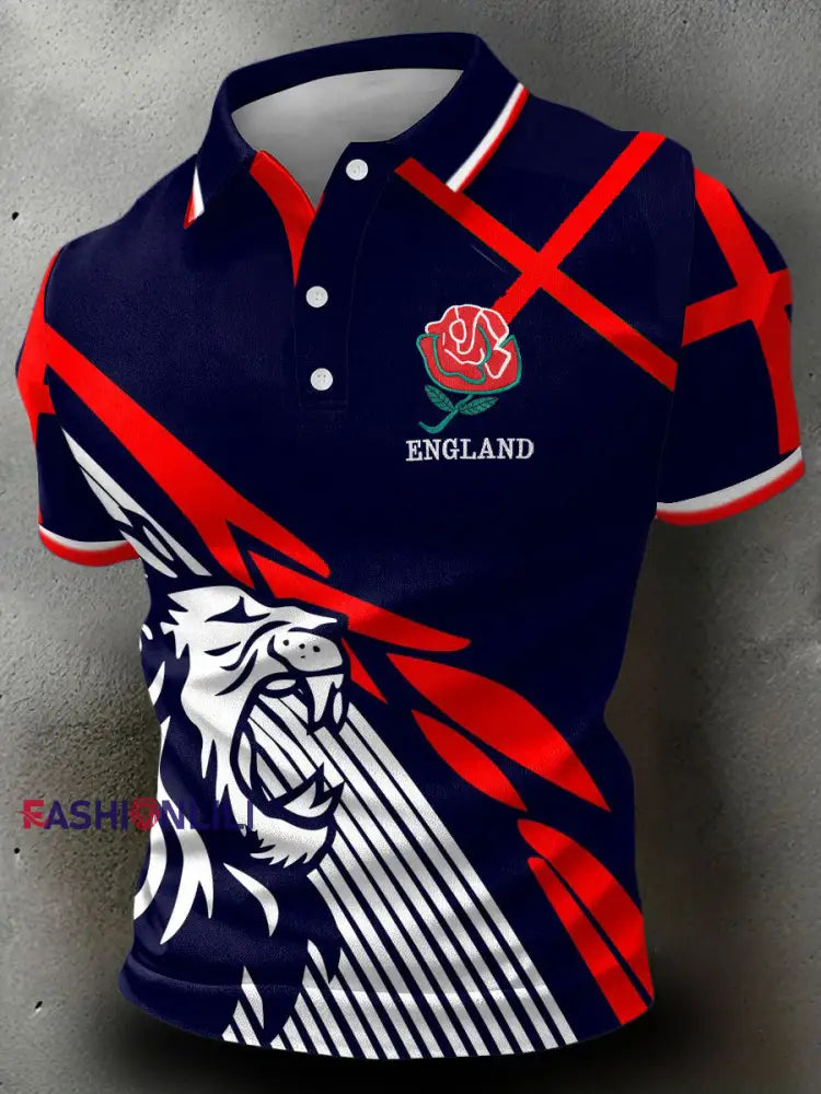 Men’s England Rugby Lover Printed Casual Tops Navy Blue / S