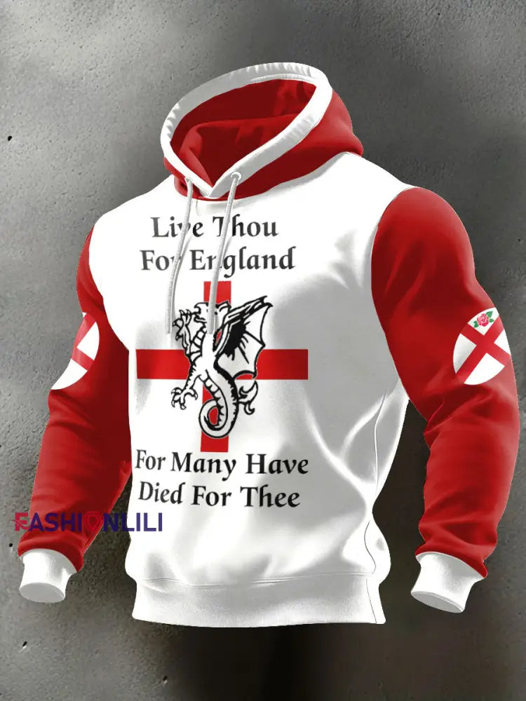 Men’s England Rugby Lover Printed Hoodie White / S