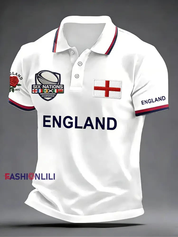 Men’s England Rugby Lover Printed polo shirt White / S