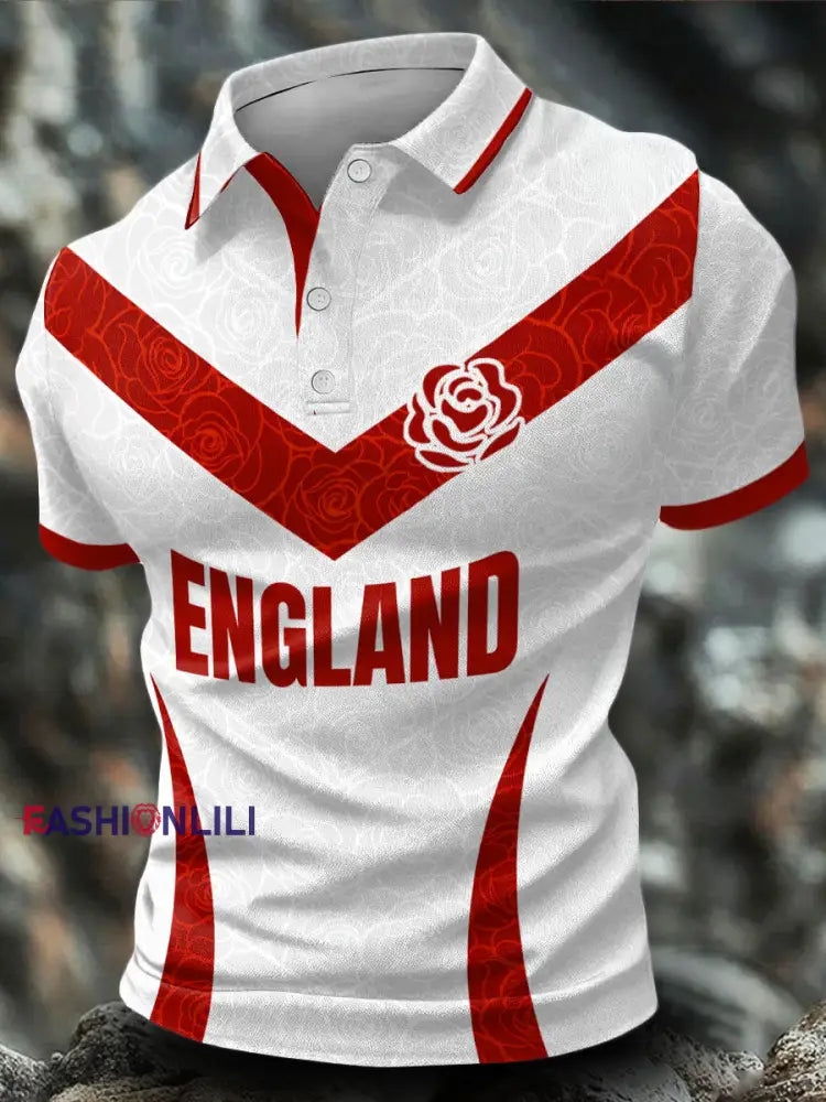 Men’s England Rugby Roses Lover Printed Casual Tops White / S