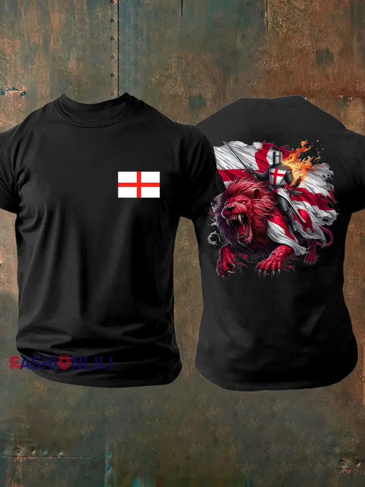 Men’s English Crusaders Printed imitation cotton short sleeved T shirt Black / S