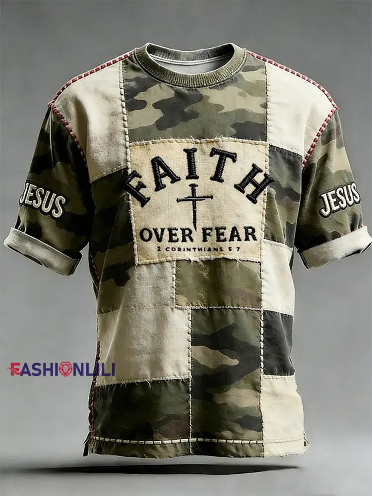 Men’s Faith Over Fear Cross Print Short Sleeve T-shirt As picture / S
