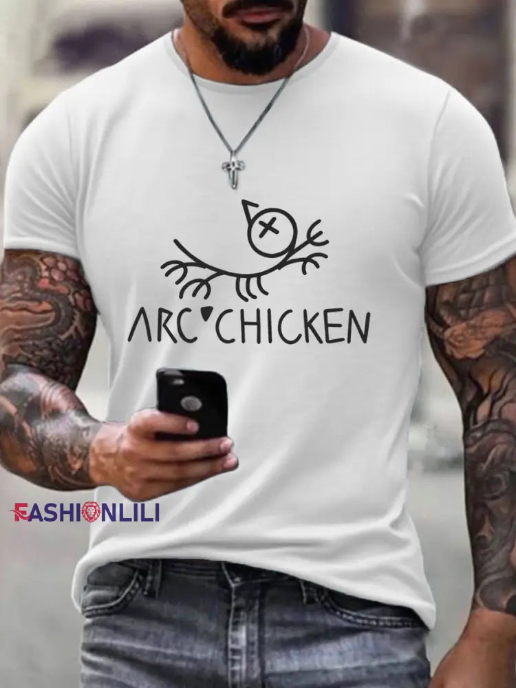 Men’s Funny Arc’chicken T-Shirt White / S